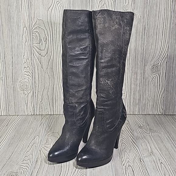 Frye Harlow Campus Tall Black Leather Heeled Boots Womens Size 6 - Picture 11 of 16